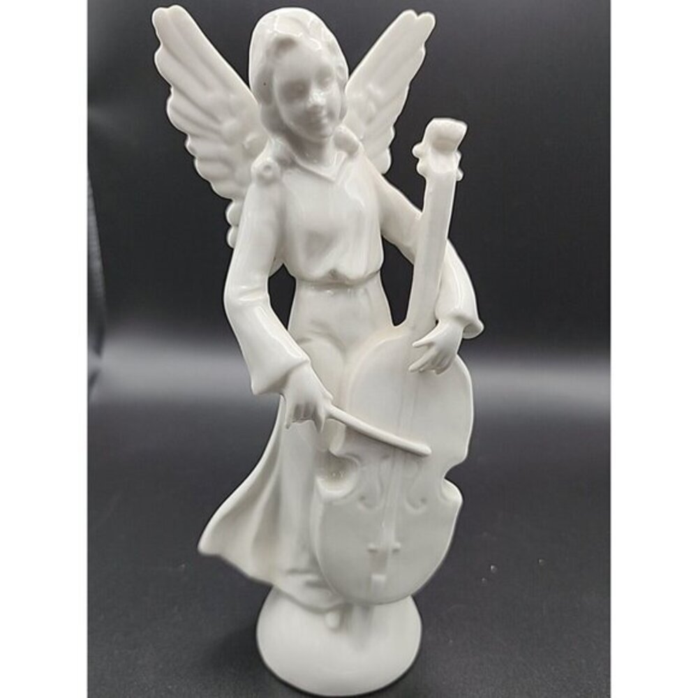 DRESDEN Porzellanfabrik Wilhelm Rittirsch Musical Angel w/ Cello Figurine, 6.5"
